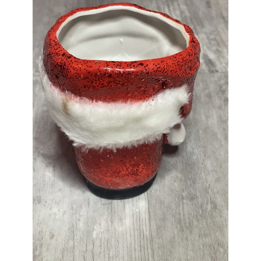 Vintage Christmas Red Santa Boot Planter‎ Green Holly